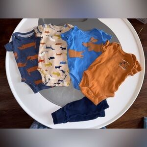 Carter's Blue and Orange Dog Print Bodysuits, Very Best Friends